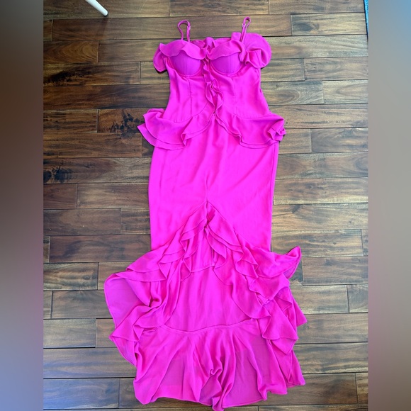 Lovers + Friends Melissa Gown $298 Sweetheart Neckline Pink Ruffles Size Small - Picture 3 of 5